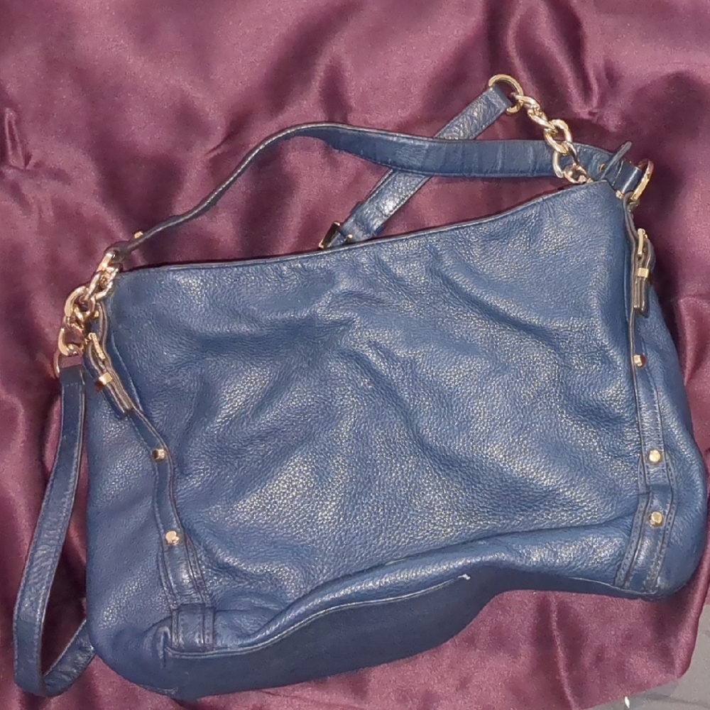 Michael Kors Navy Leather Shoulder Bag with Gold Accents